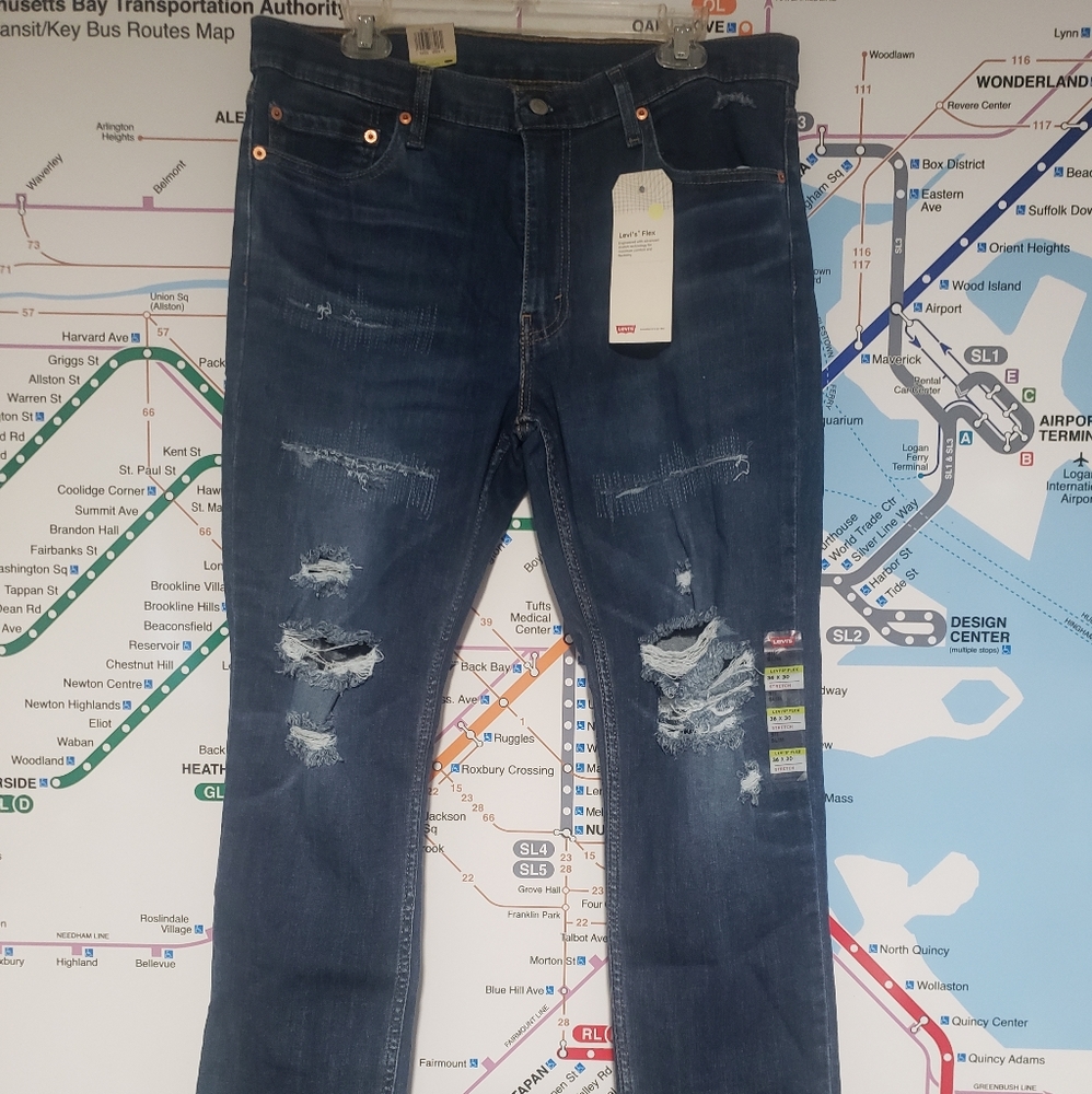 Levi's Flex 36x30 511 Slim Stretch Distressed Jeans NWT - Picture 2 of 6